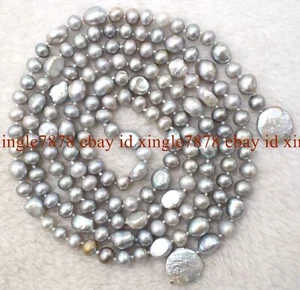 51" Black Cultured Freshwater Pearl Coin Baroque Pearl Lariat Long Necklace - Picture 1 of 12
