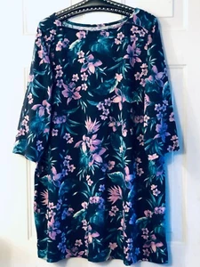 NEW Roaman's Women's Sz 22/24 1X Knit Tunic 3/4 Sleeve Floral Navy/Pink/Teal - Picture 1 of 10