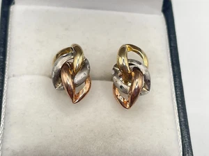 9ct Gold Hallmarked 3 x Colour Gold Stud Earrings. Goldmine Jewellers. - Picture 1 of 5