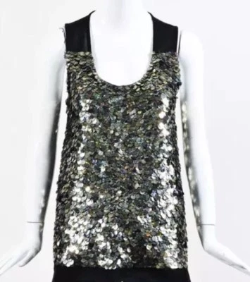 GIVENCHY 100% AUTÉNTICO LENTEJUELAS METAL ADORNADO NEGRO SEDA TOP Foto 1 de 4