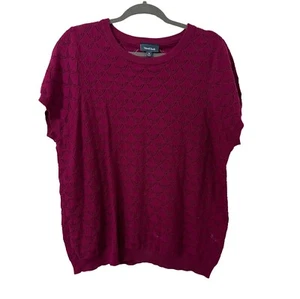 ModCloth Women's Magenta Pointelle Taken Cap Sleeve Round Neck Size 1X - Picture 1 of 5