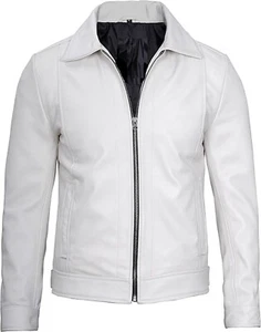 Men's Vintage Leather Cafe Racer Jackets Biker Distressed Motorcycle White Men L - Picture 1 of 26