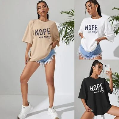 METLUQ Women Ladies Oversized Nope Not Today Slogan Printed Tshirt Short Sleeve Tee Top