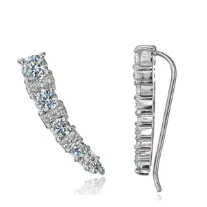 Sterling Silver Cubic Zirconia Graduating Crawler Climber Hook Earrings - Picture 1 of 4