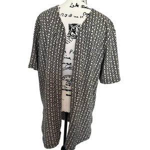 Vintage Woolrich Mens Cardigan Open Size M Navy Blue And Cream Geometric - Bild 1 von 14