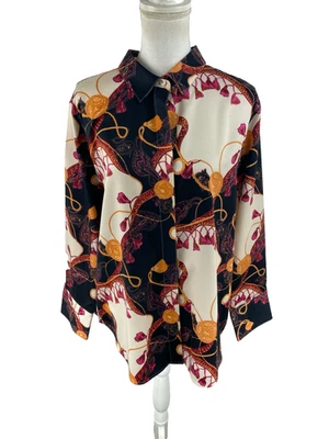 Blusa Chicos Sin Plancha Estampado Estado Botón Talla XXL/4 Satén Borla Cadena Foto 1 de 4