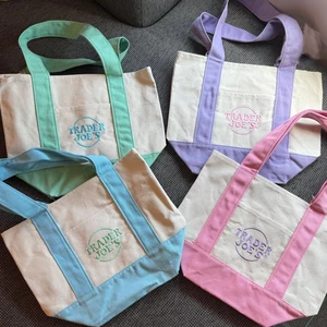 Trader Joe's Pastel Mini Canvas Tote Bags 2025 4 Colors - LOT OF 1-4 - Picture 1 of 12