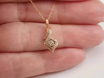 1 Ct Round Cut Lab Created Diamond Square Teardrop Pendant 14K Rose Gold Plated - Image 1 of 4
