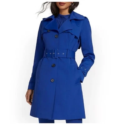 Gabardina NY&Co de un solo pecho para mujer talla 2XL azul con cinturón ventilación única Foto 1 de 4
