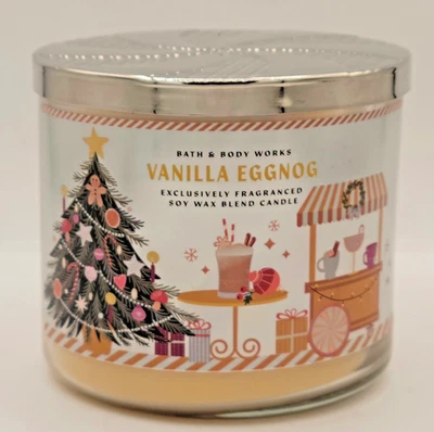 Vela perfumada grande de 3 mechas Bath & Body Works VANILLA EGGNOG 14,5 OZ Navidad Foto 1 de 4