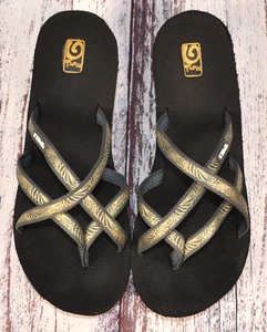 Teva Mush Mandalyn Wedge Ola 2 Sandals Wm's Sz 10 Gray/Gold 1000099 Lightweight - Picture 1 of 8