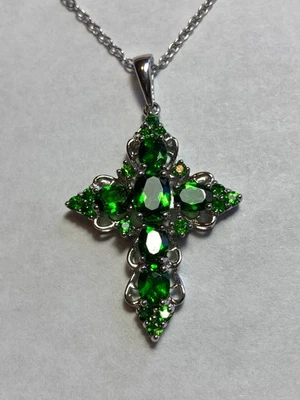 Серебро DK хром диопсид крест подвеска w 24» цепочка ожерелье - Изображение 1 из 4