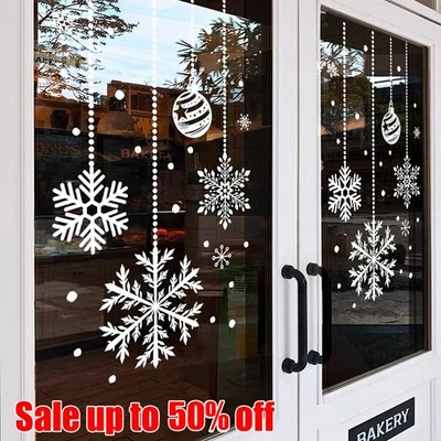 Christmas Window Stickers Decal Reusable Self Cling Xmas Snowflakes Wall Decor- - Image 1 of 4