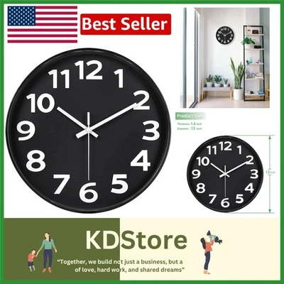 Modern 12-Inch Silent Black Wall & Desk Clock - Image 1 of 4