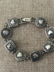 Vintage BRIGHTON Silver Tone Bracelet w/ Rhinestones & Hearts HEAVY - Reversible - Picture 1 of 8
