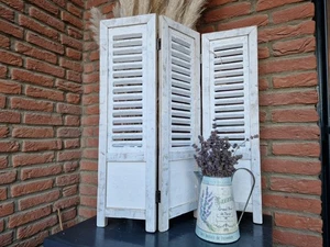 Fenster Paravent weiß Shabby 70cm Vintage Fenstersichtschutz Deko Holz Lamellen - Bild 1 von 5