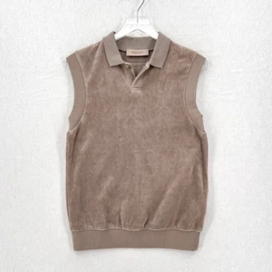 FOG FEAR OF GOD ESSENTIALS Sleeveless Cotton Velour Polo Womens Small Taupe NWOT - Picture 1 of 13