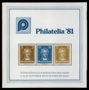 RFA BLOQUE DE EXPOSICIÓN 1981 PHILATELIA FRANKFURT/MAIN GOETHE ** DT. REICH 'm5620 - Imagen 1 de 2