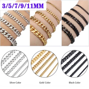 Brazalete de eslabones de cadena cubana con bordillo de acero inoxidable 3/5/7/9/11 mm 7-10" para hombre 3 colores - Imagen 1 de 27