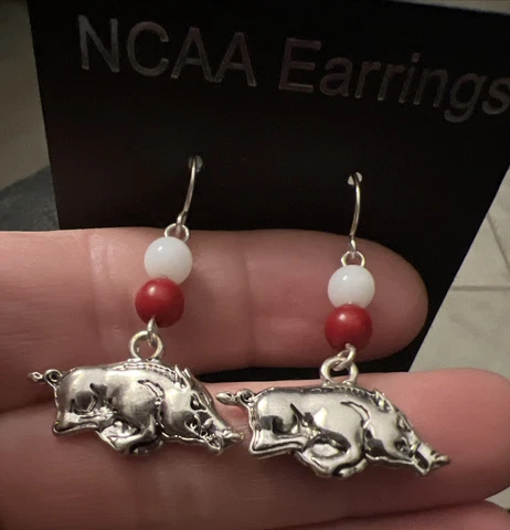 Arkansas Razorbacks Football College Hook / Dangle Earrings Silver Tone Cover