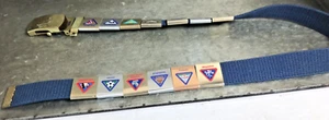 BSA Cub Scout 29" BLUE Web BELT w/ Brass Tiger Cub Buckle w 13 Merit Slides Exc - Picture 1 of 8