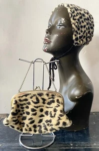 VTG 1950’s Faux Leopard Bonnet & Handbag  - Picture 1 of 9