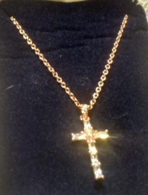 Montana Plateros Brillante Oro Rosa Cruz Estrás Cadena Oro Rosa + Caja Foto 1 de 4