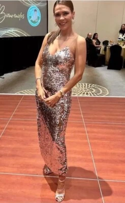 Zara Lentejuelas Plateados Antideslizamiento Tiras Vestido Largo Talla S Ref. - Imagen 1 de 4