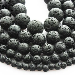 Lote de cuentas de piedras preciosas de piedra de lava negra natural de 15" hebra 4/6/8/10/12/14/16/18/20 mm - Imagen 1 de 13