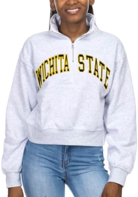 ZOOZATZ Wichita State Shockers Women's Ash Cropped Sport Fleece Qtr Zip SZ L - Image 1 of 3