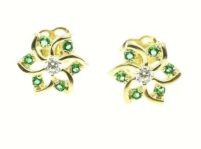 585 Gold Ohrstecker 1 Paar 14 K Gelbgold Blume mit Zirkonia Farbe smaragd - Bild 1 von 2