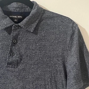 Michael Kors Blue & While Polka-Dot Short Sleeve Polo Mens Medium 100% Cotton - Picture 1 of 7