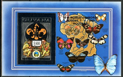 Guyana 1992 Scouts Butterflies + Overprint Holland Black Block 237 B Silver Imp Cover