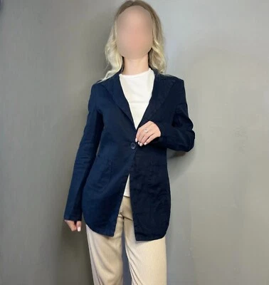 Armani Jeans Womens Navy Linen Unlined Blazer Light Jacket Size 40EUR Foto 1 de 4