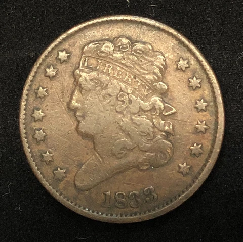 1833 Classic Half Cent .005. Very Fine Cover