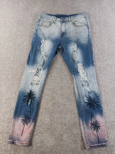 Mode Klassisch Herren Denim Jeans 34x32 Blau Rosa Baumwollmischung Used-Look - Bild 1 von 24
