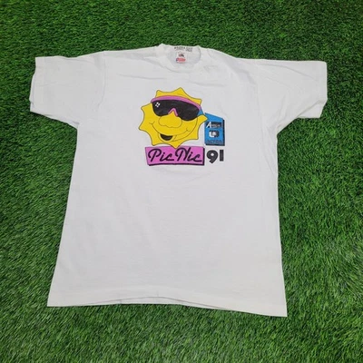 Camisa de sol divertida vintage años 90 para mujer XL 21x27 blanca Pic-Nic EE. UU. Foto 1 de 4