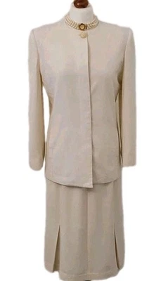 Подлинный Christian Dior винтажный 80-х слоновой кости белая куртка юбка костюм FR36 UK8  - Изображение 1 из 4