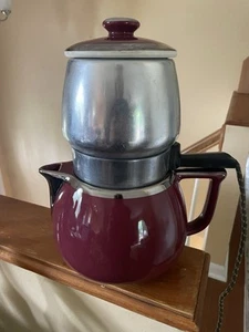 Vintage Hall Big Boy Coffee Pot in Maroon and Silver with metal percolator WORKS - Picture 1 of 11