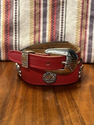 Cinturón Concho Southwest Mujeres Niñas Talla 26 Cuero Rojo Thunderbird Turtle Buffalo Foto 1 de 4