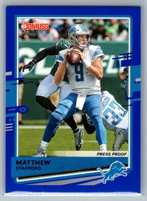 Matthew Stafford 2020 Donruss Press Proof Blue Variation #96 Detroit Lions - Image 1 of 2