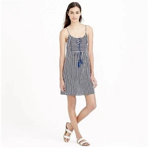 J. Crew Striped Navy White Cotton Tassel Tie V Neck Mini Dress/Cover-Up Size S - Picture 1 of 7