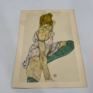 Blond Girl in Green Stockings Egon Schiele Vintage Art print 12x9 - Picture 1 of 5