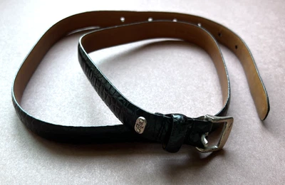 Cinturón de cuero negro en relieve Lauren Ralph Lauren cocodrilo tono plateado hebilla M Foto 1 de 4