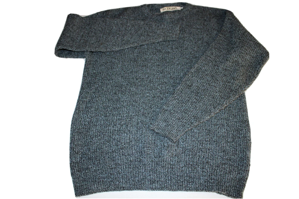 Vintage 90s Le Tigre Men's Crew Neck Knit Sweater Blue Gray Black Made USA LARGE - Image 1 of 4