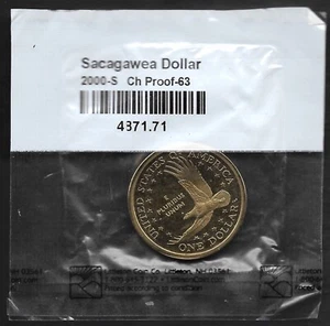 2000s Sacagawea Proof 63 Dollar inside sealed cellophane bag from Proof Set - Picture 1 of 3