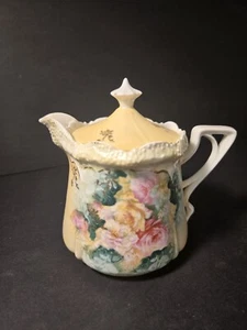Jarra de jarabe/crema dorada RS Prussia de colección, con tapa y mango ¡EXCELENTE ESTADO USADA! - Imagen 1 de 7