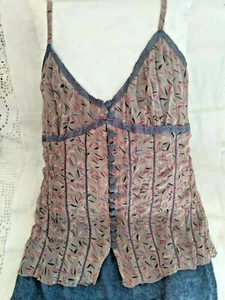 Women's adjustable spaghetti Strap top powder blue floral lined button HazelEUC - Picture 1 of 12