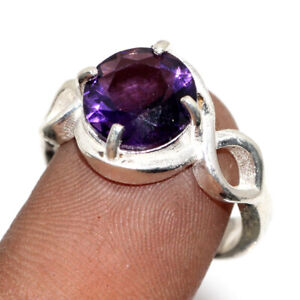 925 Silver Plated-Amethyst Ethnic Handmade Ring Jewelry US Size-8 JW