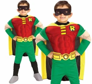 Child ROBIN DELUXE MUSCLE COFRE Niños Elegante Vestido Disfraz Niños DC Comics Conjunto - Imagen 1 de 2